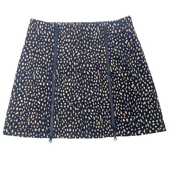 Urban Outfitters‎ Mini Skirt S Black Beige Stretch Animal Print Zipper Detail - Picture 1 of 5